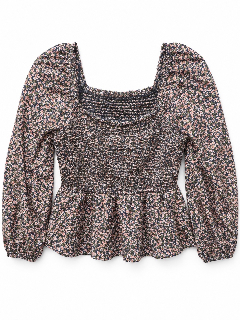 Old Navy L Floral Smocked Peplum Blouse Puff Sleeve Cottagecore Boho - Picture 6 of 6